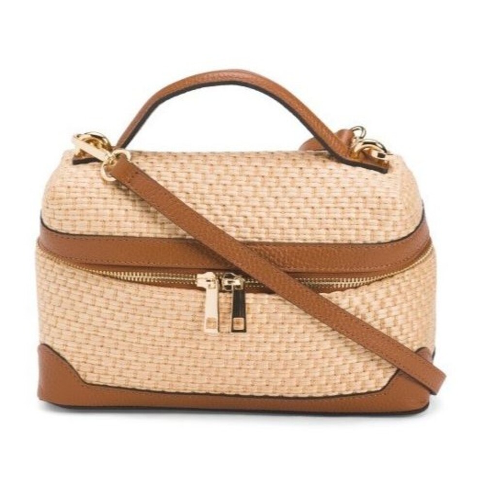 NWT CHAVEL FIRENZE Woven Raffia Leather Handbag Made Italy Box Crossbody Satchel